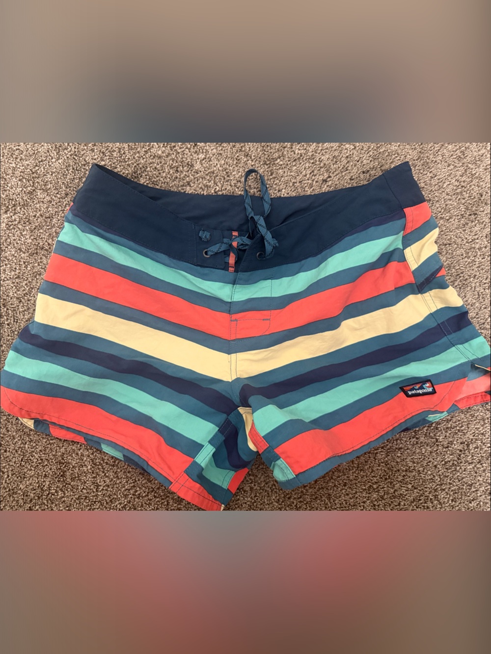 Patagonia Striped Swim Shorts - Navy, Teal, Coral, Yellow